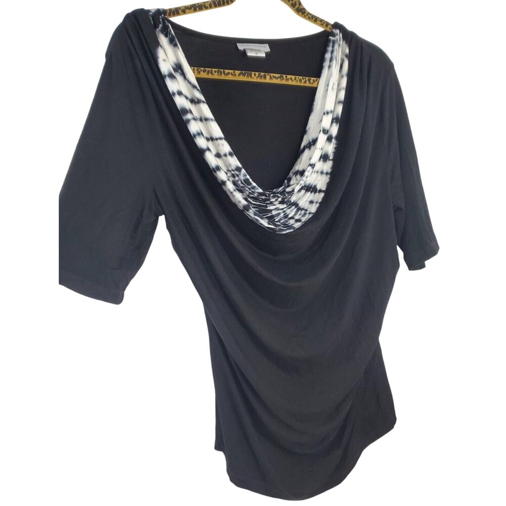 Soft Surroundings Top M Black Stretch Drape Cowl Neck Shirt Womens Size